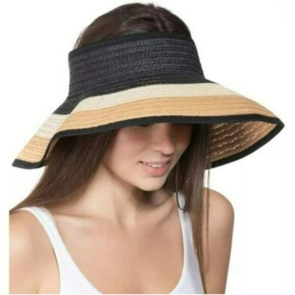 INC International Concepts Black & Tan Woven Sun Hat, Adjustable, NWT! - Picture 1 of 5